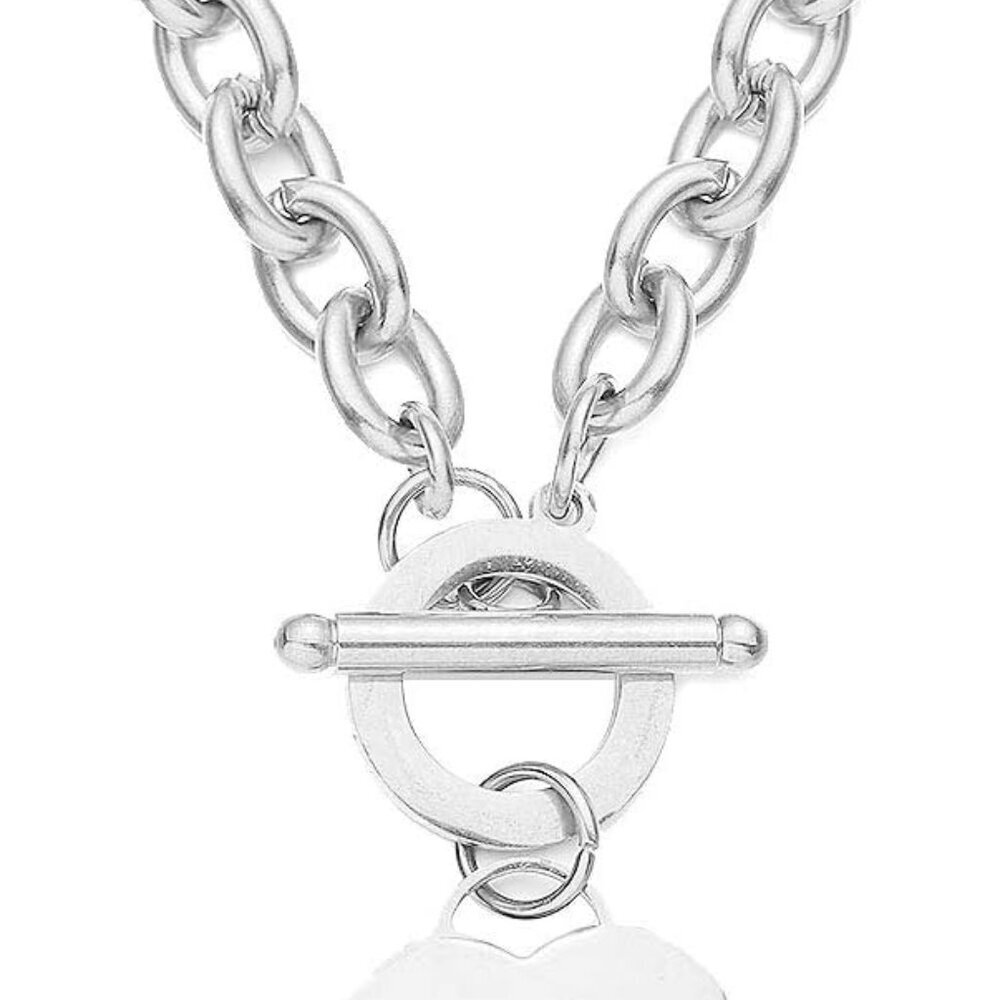Elegent Love Stainless Steel Link Chain Blank Heart Charms Necklace for Women To
